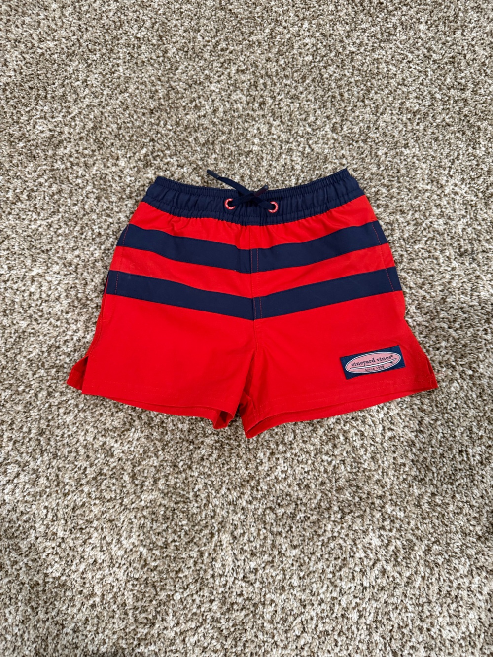 Kids Red and Navy Striped Swim Shorts